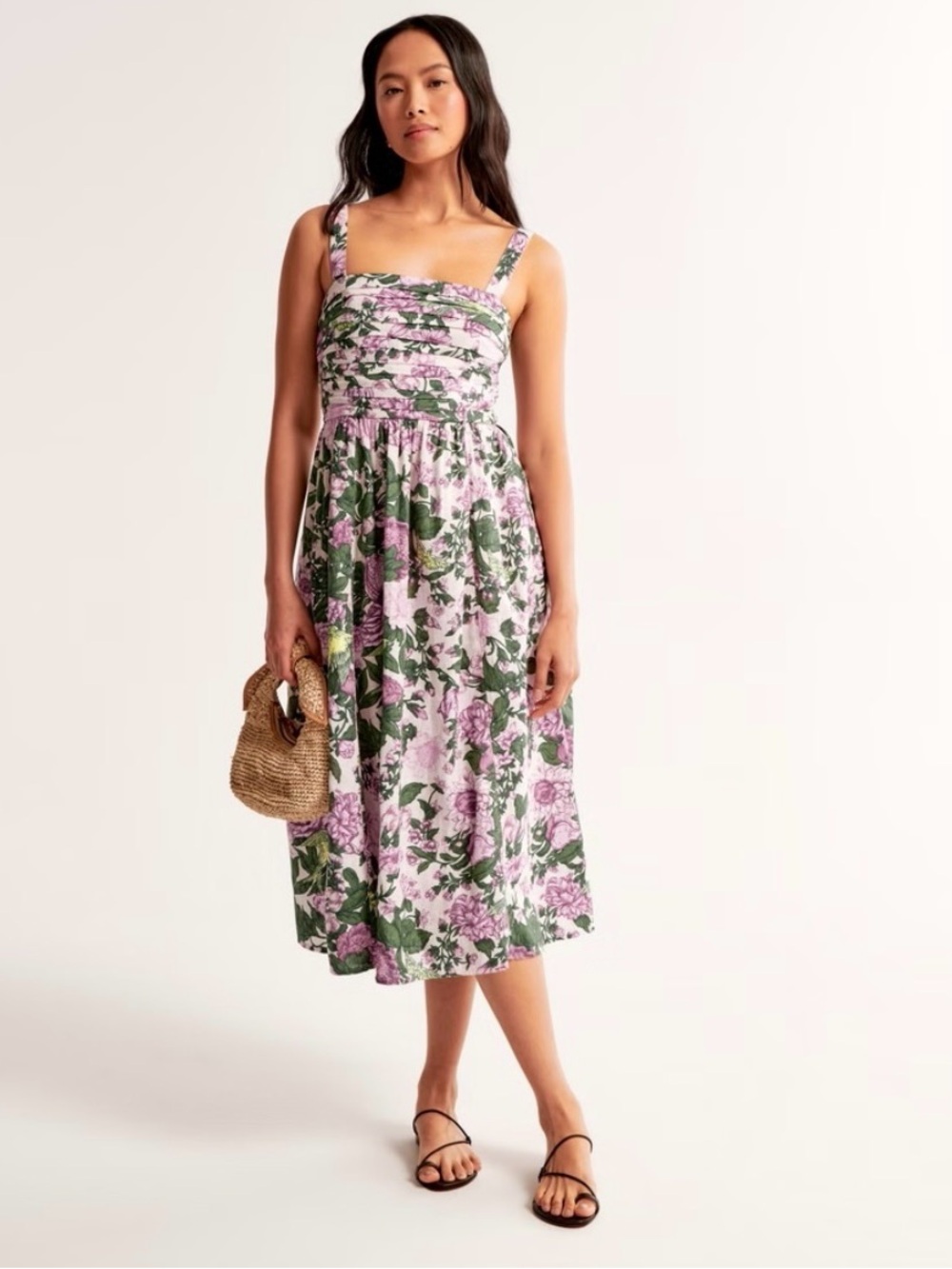 The A&F Emerson Linen-Blend Wide Strap Midi Dress